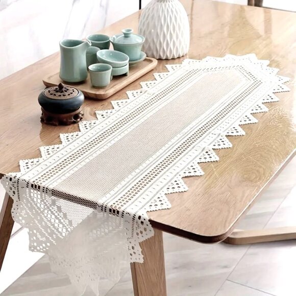 Lace Table Runner White Dresser Scarf Doily Dining Linen Hollow 12.9"x44.8" - Picture 2 of 3